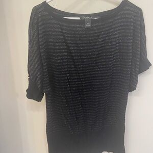 White House Black Market Shimmering Black Striped Blouse